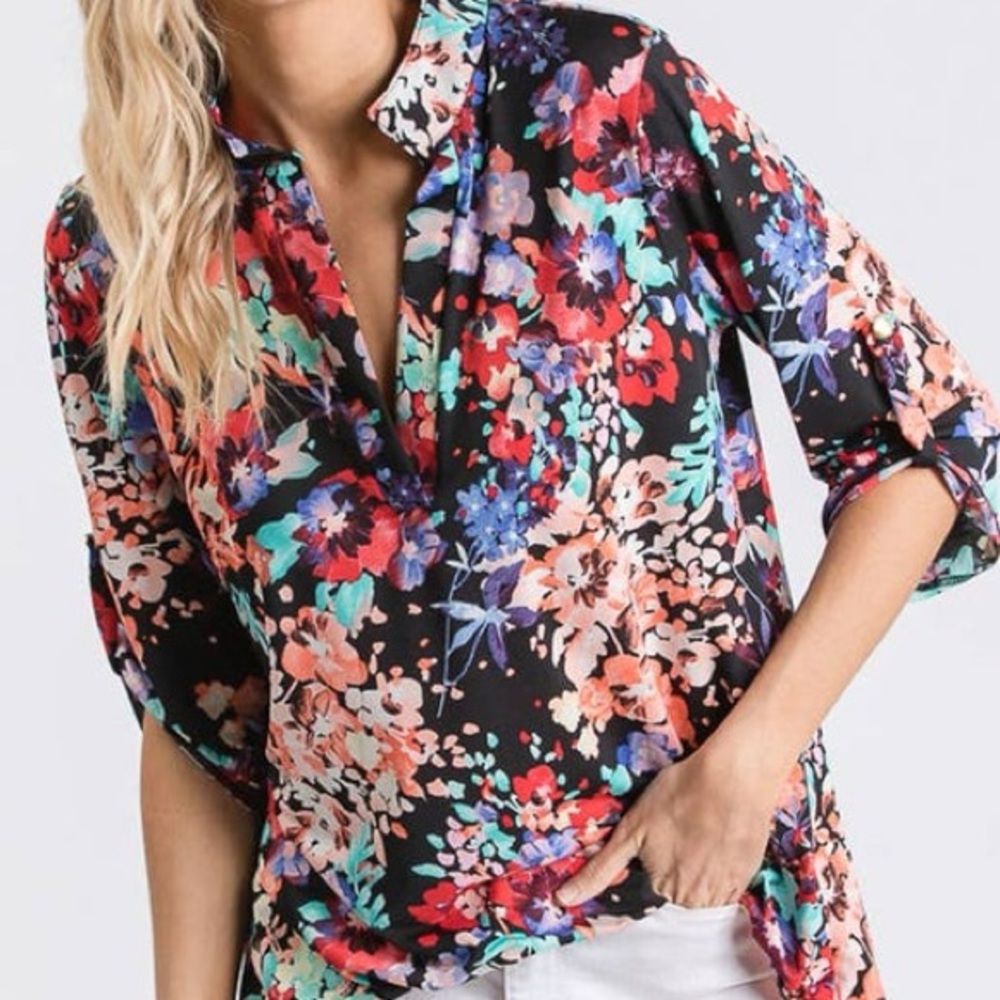 HEIMISH USA Floral Blouse - Black with Multicolor